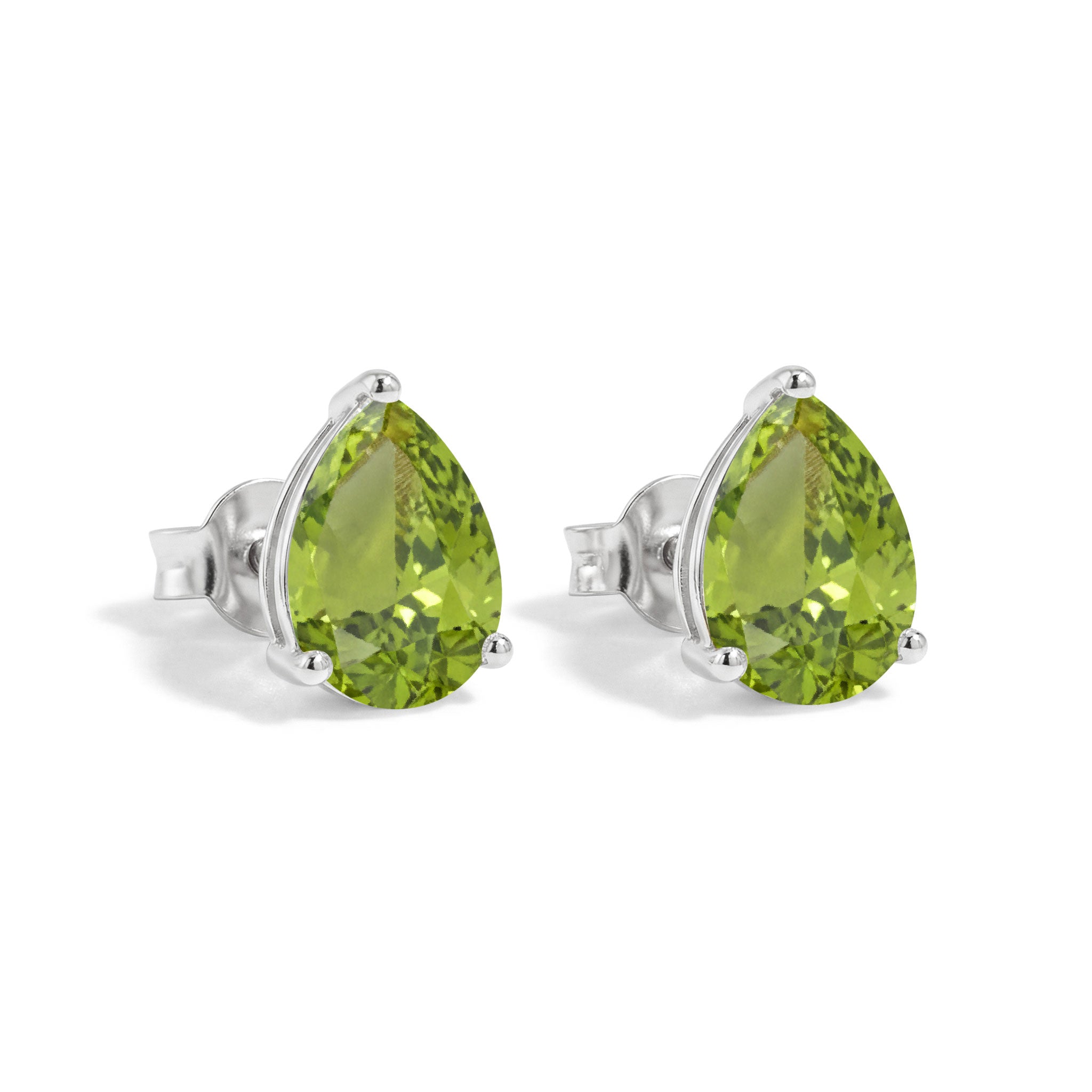 Peridot Pear Solitaire Stud Earring in 925 Sterling Silver 10X8 MM 5.35ct