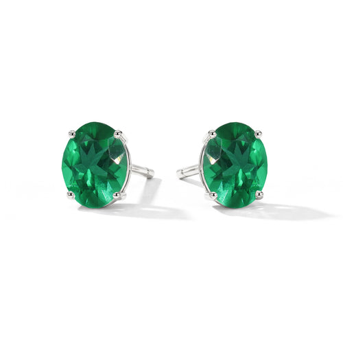 Emerald Oval Solitaire Stud Earrings in 925 Sterling Silver 5.35ct