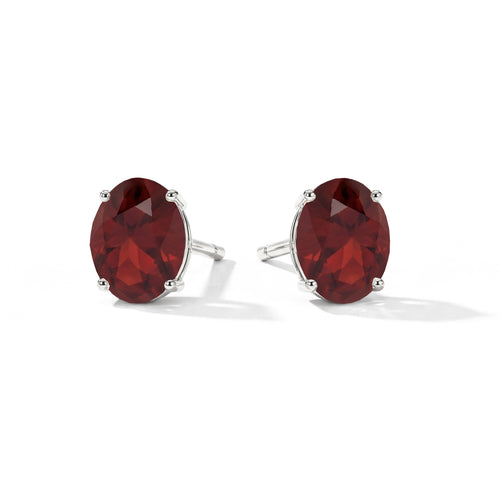Garnet Oval Solitaire Stud Earrings in 925 Sterling Silver 5.35ct