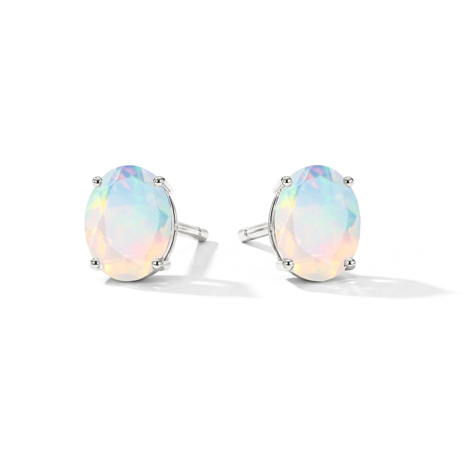 White Opal Oval Solitaire Stud Earrings in 925 Sterling Silver 5.35ct