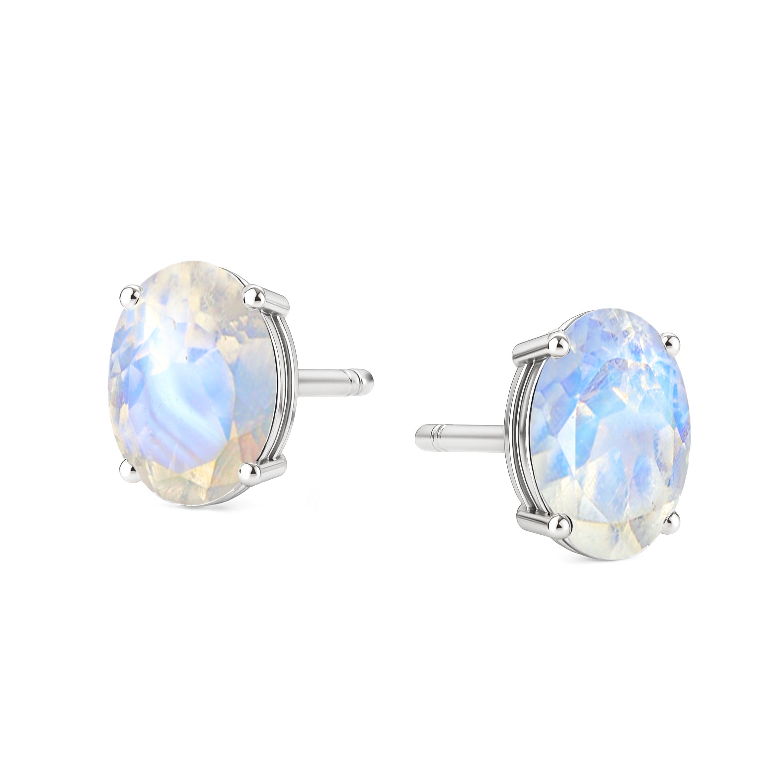 Elegant 7x5 mm Moonstone Oval Stud Earrings | 925 Sterling Silver