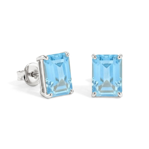 Best Blue Topaz Octagon Stud Earrings in 925 Sterling Silver 5.35ct