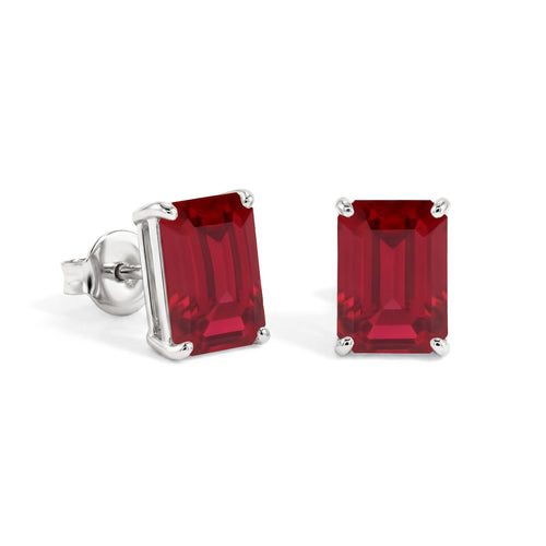 Ruby Octagon Stud Earrings in 925 Sterling Silver 5.35ct