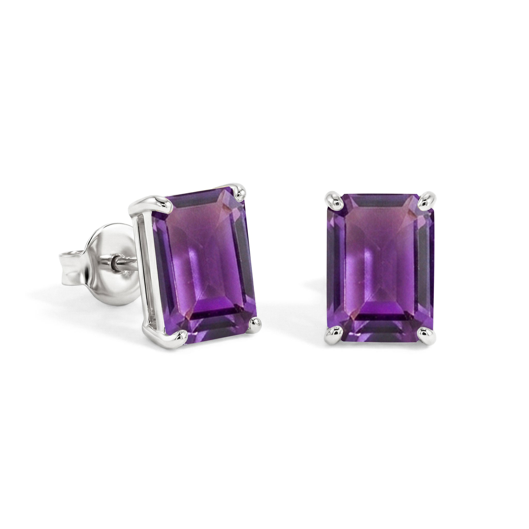 Amethyst Octagon Stud Earrings in925 Sterling Silver 5.35ct