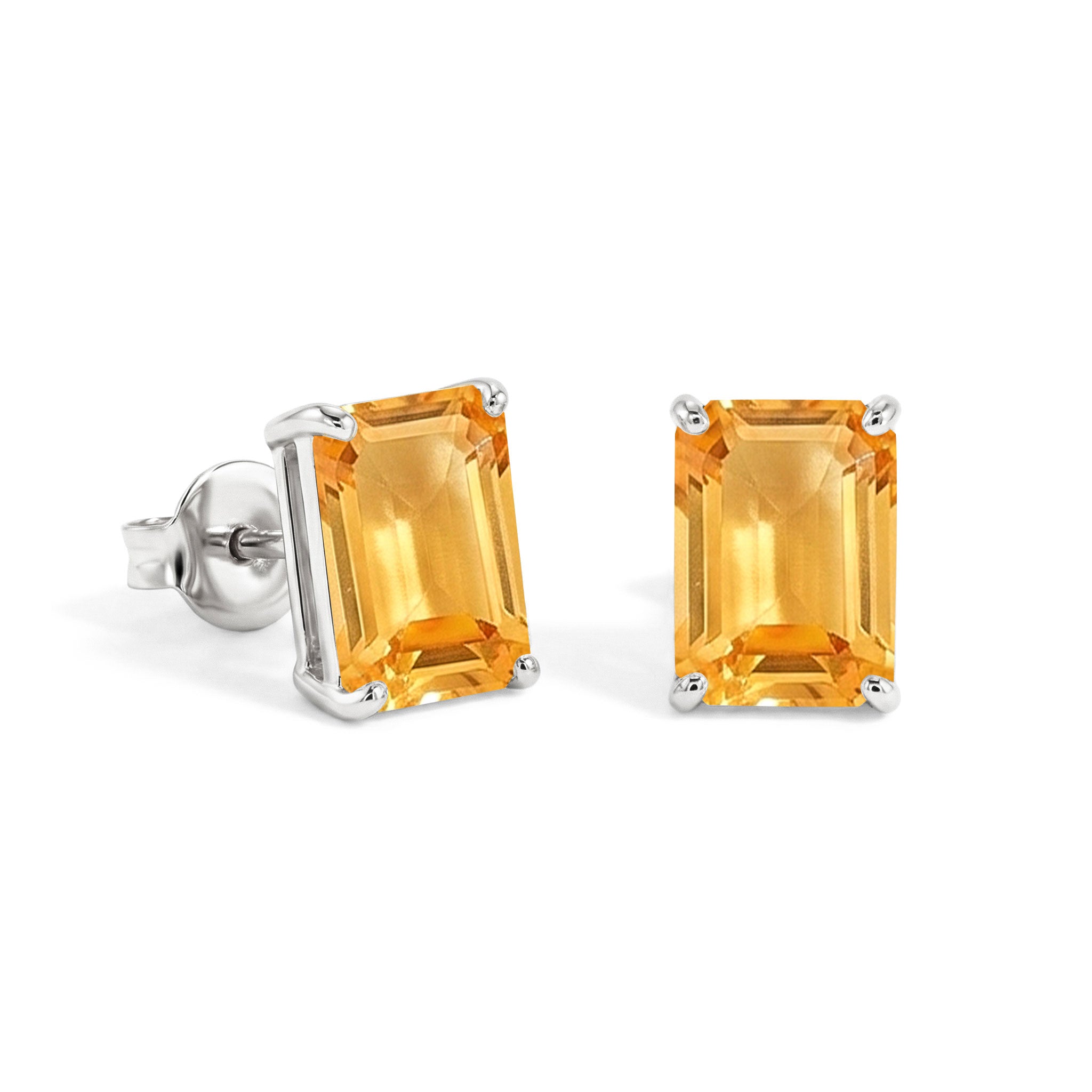 Luxury Citrine Octagon Stud Earrings in 925 Sterling Silver 5.35ct