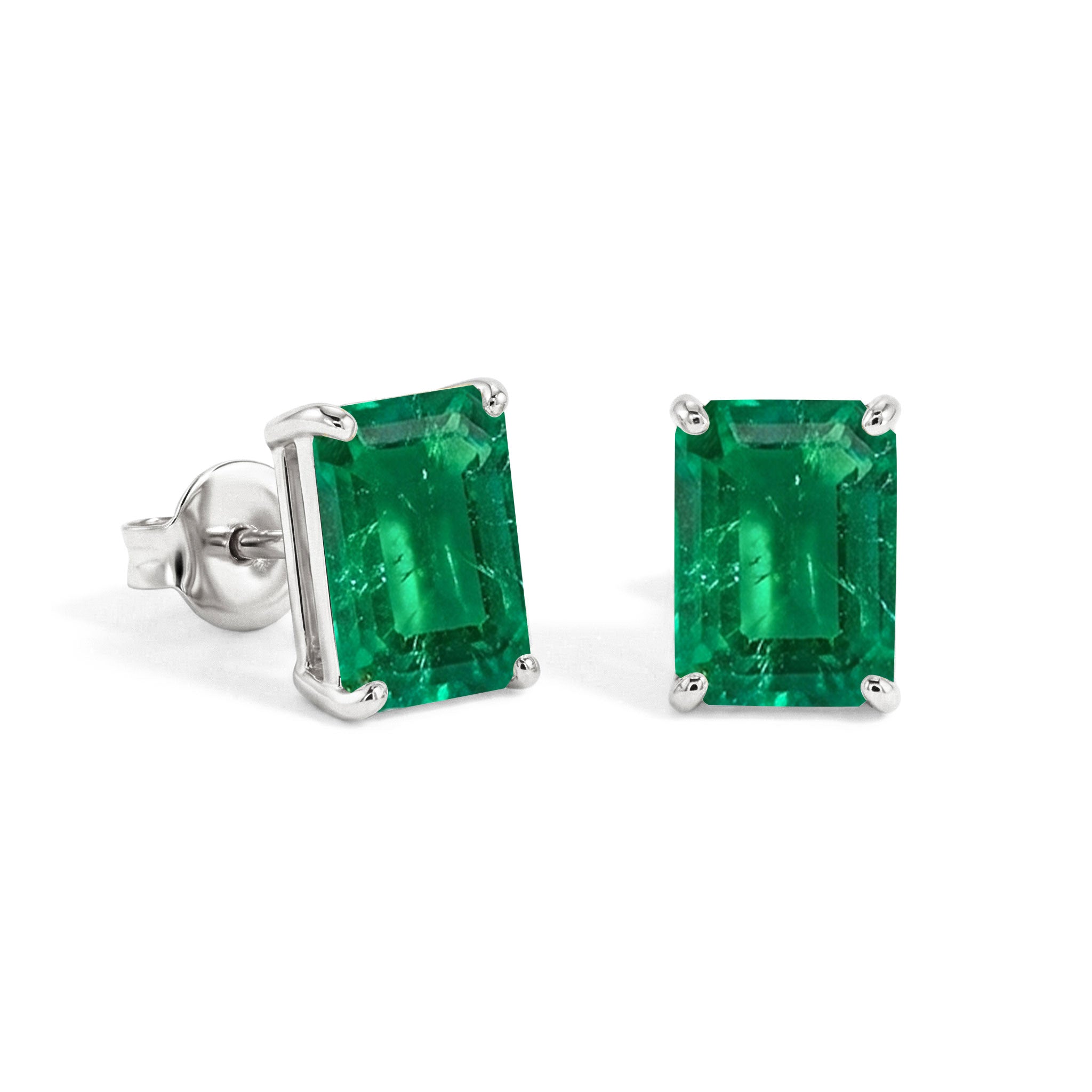 Best Emerald Octagon Stud Earrings in 925 Sterling Silver 5.35ct