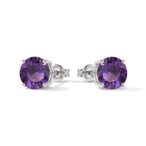 Amethyst Round Stud Earrings in 925 Sterling Silver 5.15ct