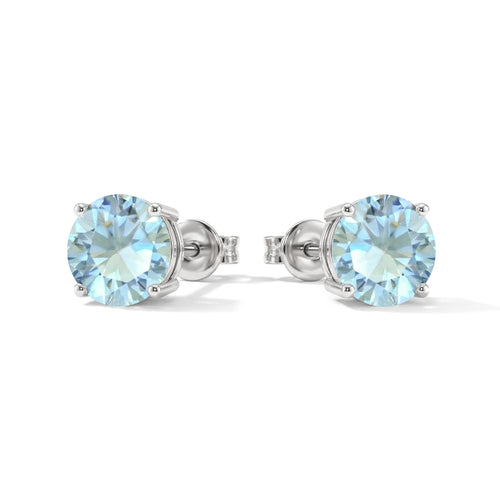 Aquamarine Round Stud Earrings in 925 Sterling Silver 5.15ct