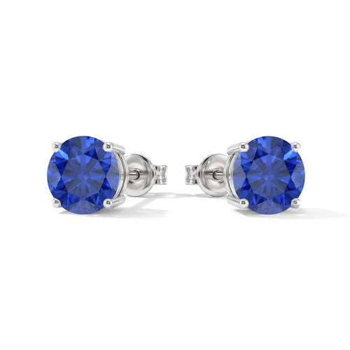 Blue Sapphire Round Stud Earrings in 925 Sterling Silver 5.15ct