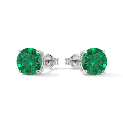 Emerald Round Stud Earrings in 925 Sterling Silver 5.15ct