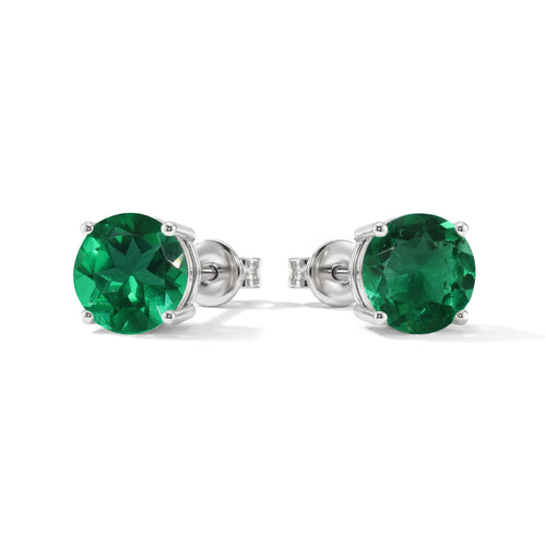 Emerald Round Stud Earrings in 925 Sterling Silver 5.15ct