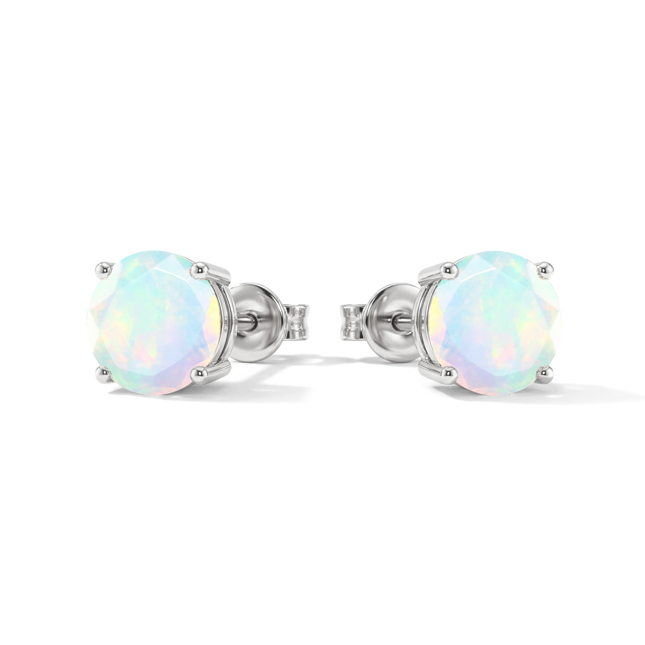 White Opal Round Stud Earrings in 925 Sterling Silver 5.15ct