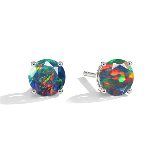 925 Silver Black Opal Round Stone Stud Earrings 5mm Gem 0.65 Ct
