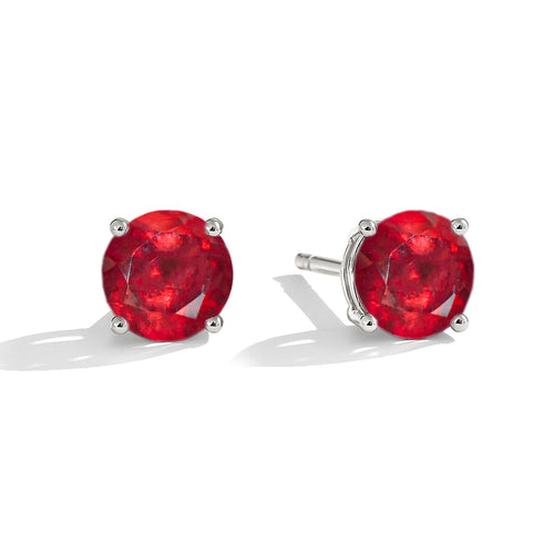 925 Silver Ruby Round Stone Stud Earrings 5mm Gem 0.65 Ct