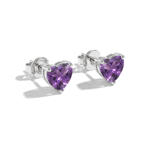 Amethyst Heart Stud Earrings in 925 Sterling Silver 5.15ct