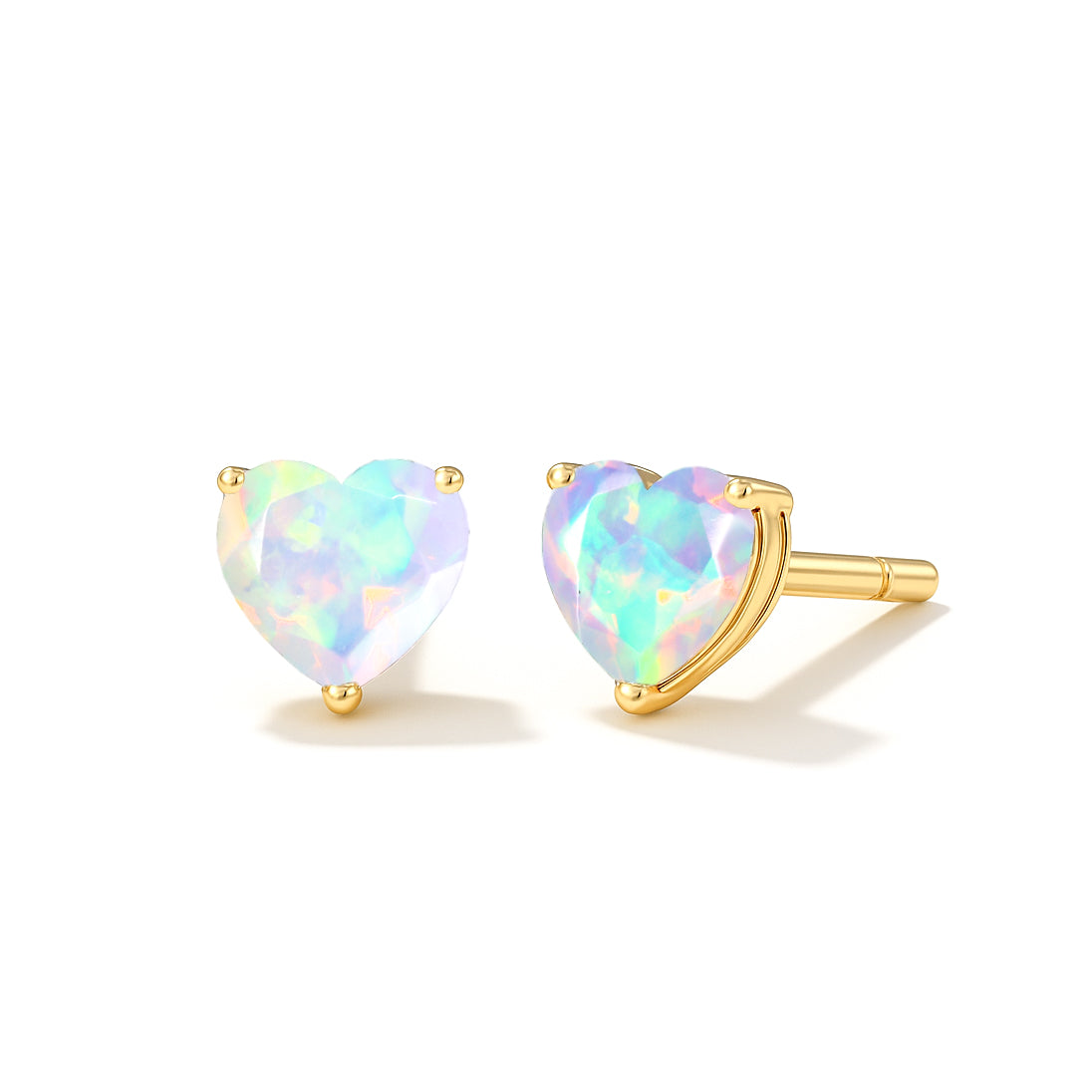 White Opal Heart Stone Stud Earrings in 925 Sterling Silver