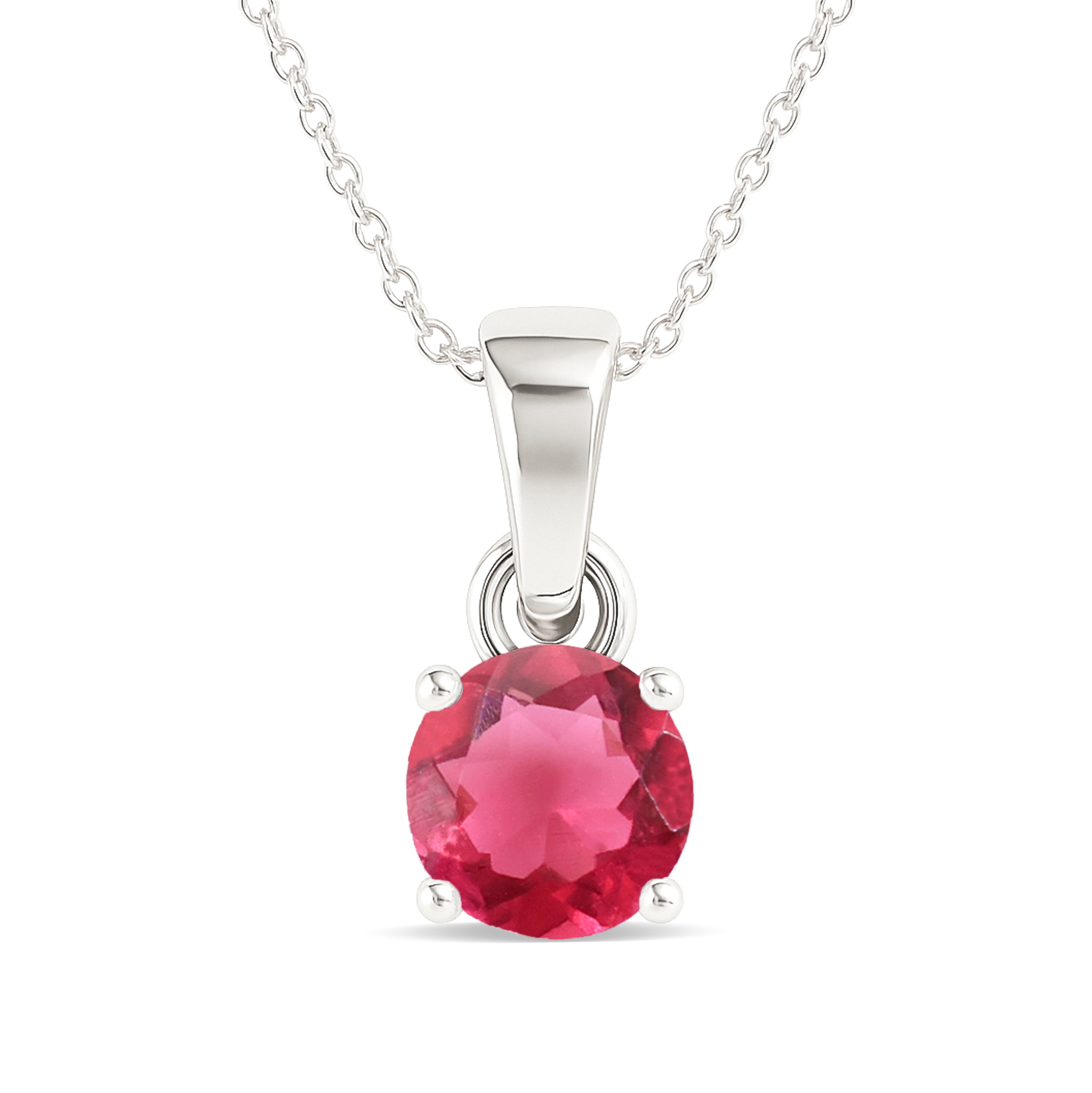Pink Tourmaline Round Solitaire Pendant Necklace in 925 Sterling Silver 7 MM 1.5ct