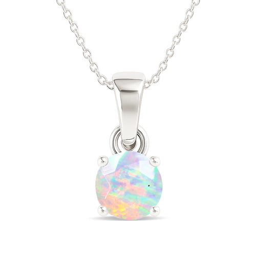 White Opal Solitaire Teardrop Pendant Necklace in 925 Sterling Silver 7mm 1.2ct