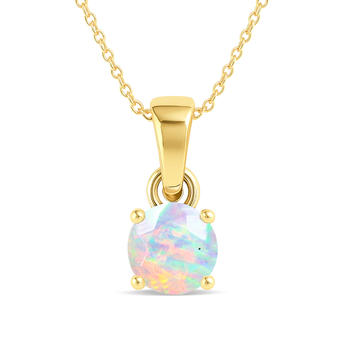 White Opal Round Solitaire Pendant Necklace in 925 Sterling Silver 7 MM 1.5ct