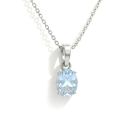 Aquamarine Solitaire Pendant Necklace in 925 Sterling Silver 9x7 MM 1.4ct