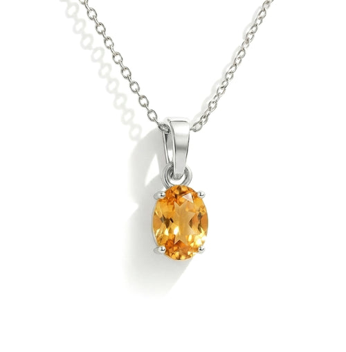Citrine Solitaire Pendant Necklace in 925 Sterling Silver 9x7 MM 1.4ct