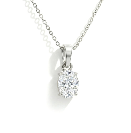 Cubic Zirconia Solitaire Pendant Necklace in 925 Sterling Silver 9x7 MM 1.4ct