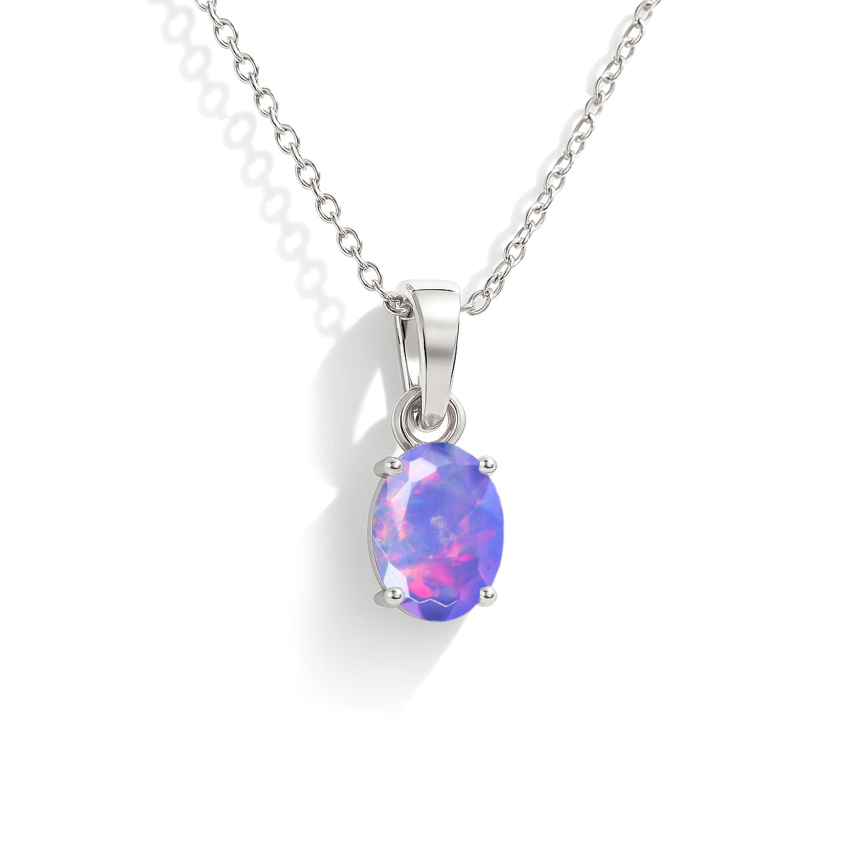 Natural Lavender Opal Oval Solitaire Pendant Necklace in 925 Sterling Silver 1.20ct