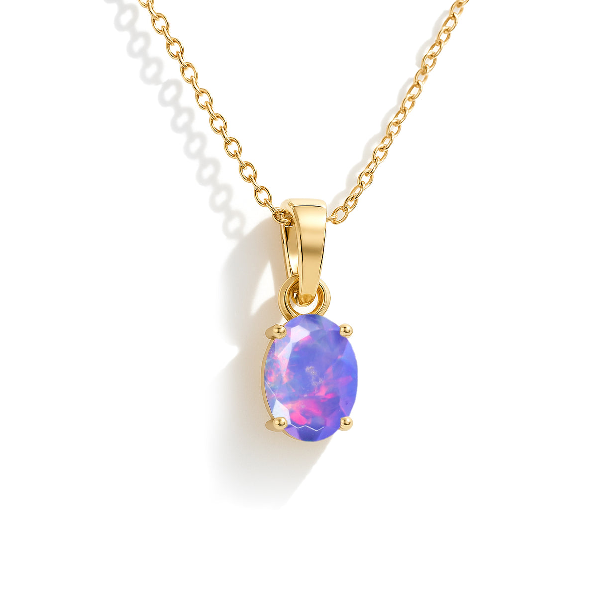 Natural Lavender Opal Oval Solitaire Pendant Necklace in 925 Sterling Silver 1.20ct
