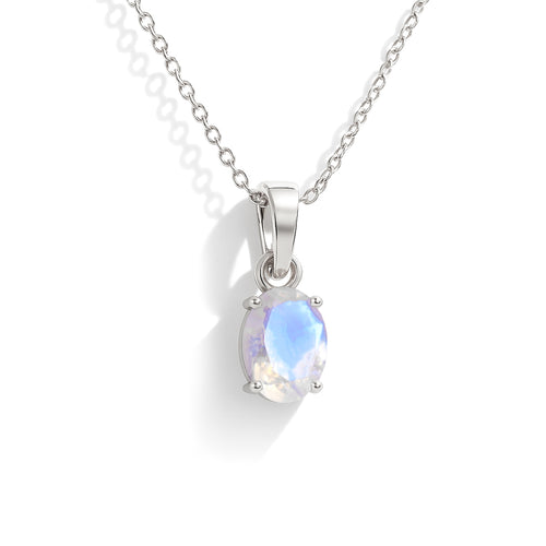 Natural Moonstone Oval Solitaire Pendant Necklace in 925 Sterling Silver 1.40ct