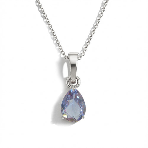 Alexandrite Pear Solitaire Teardrop Pendant Necklace in 925 Sterling Silver 9x7 MM 1.4ct
