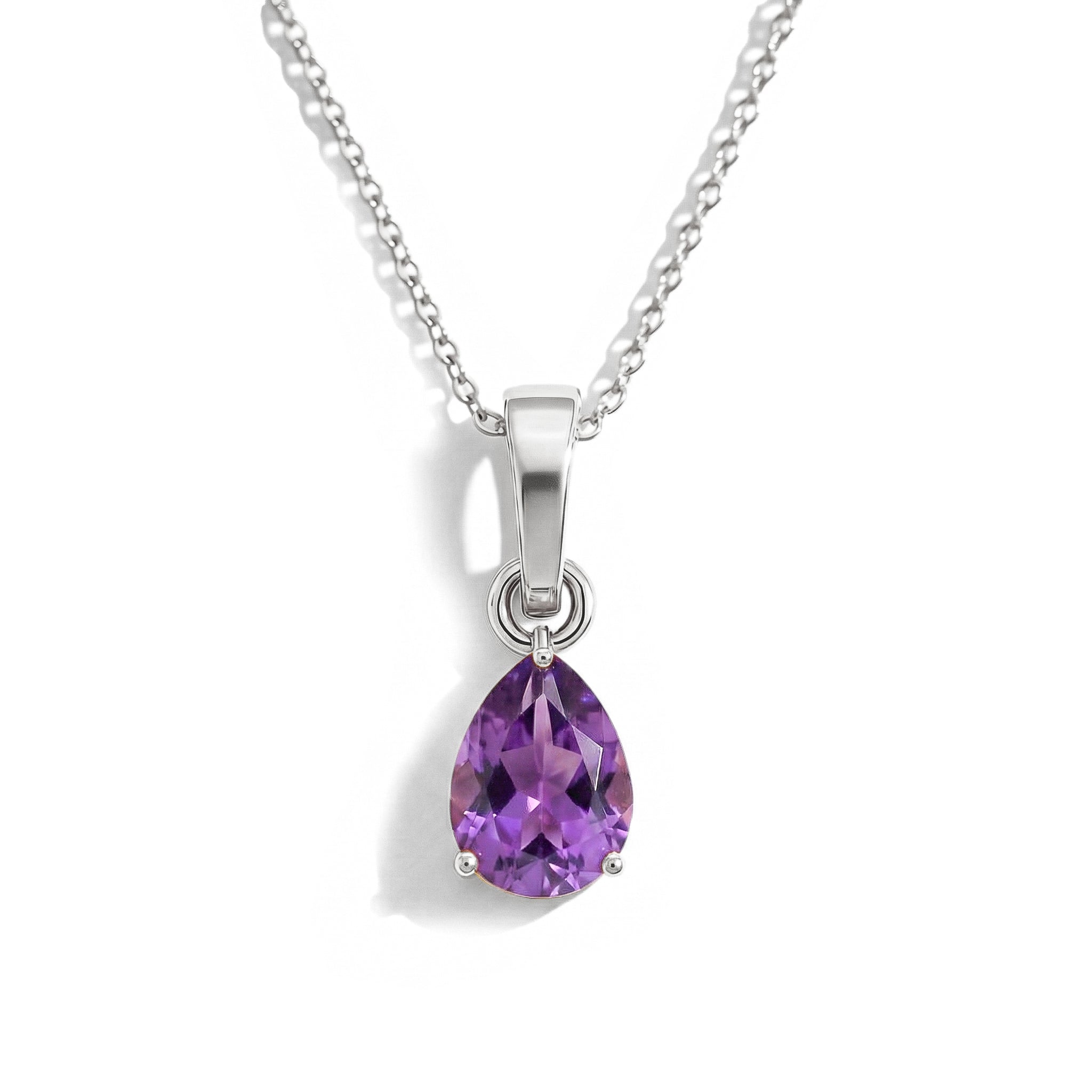 Amethyst Pear Solitaire Teardrop Pendant Necklace in 925 Sterling Silver 9x7 MM 1.4ct