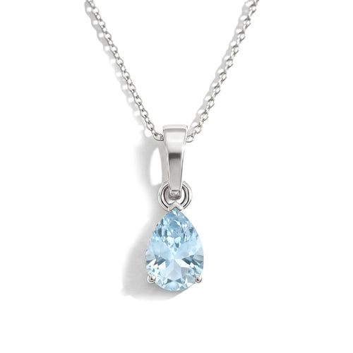 Aquamarine Pear Solitaire Teardrop Pendant Necklace in 925 Sterling Silver 9x7 MM 1.4ct