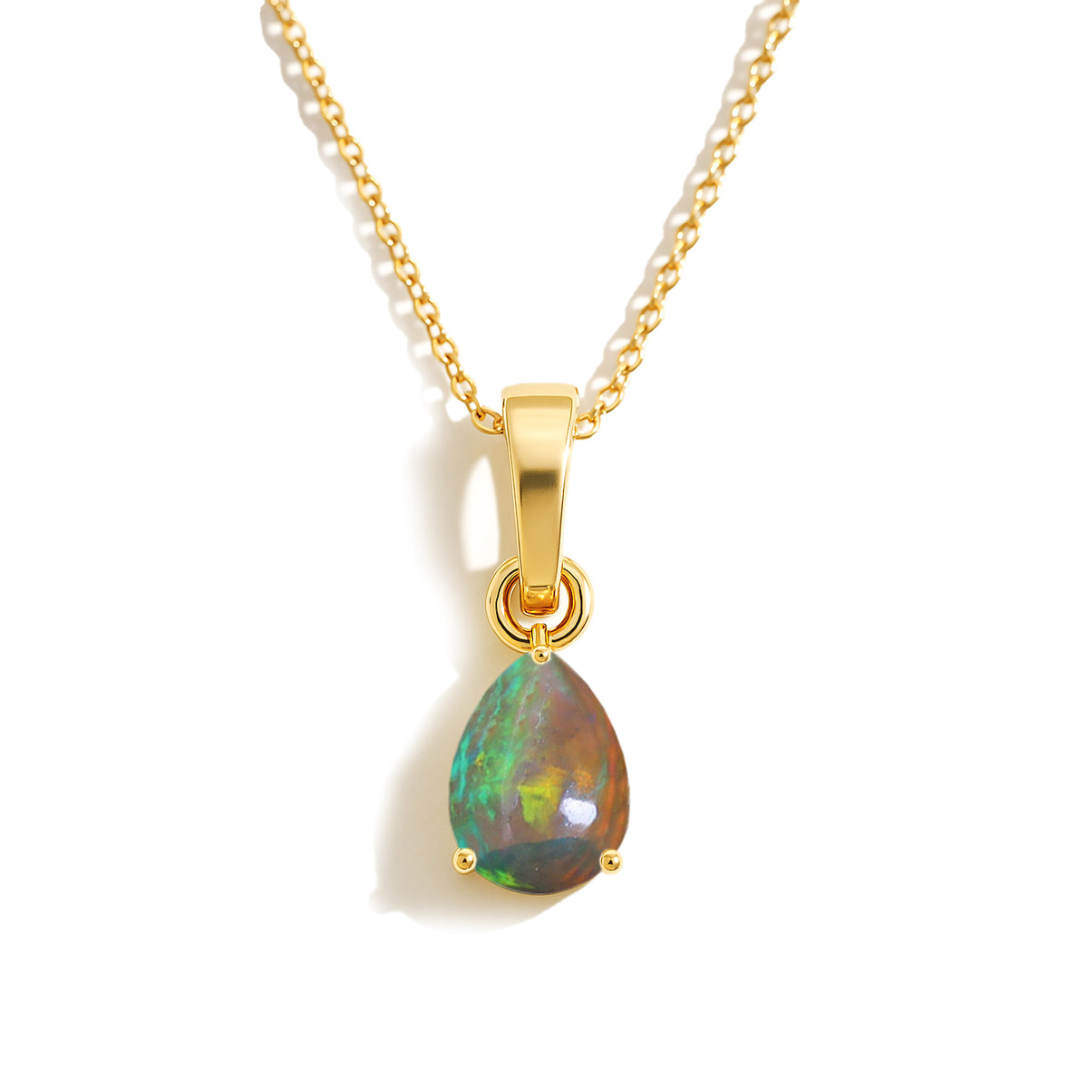 Black Opal Pear Solitaire Teardrop Pendant Necklace in 925 Sterling Silver 1.20ct