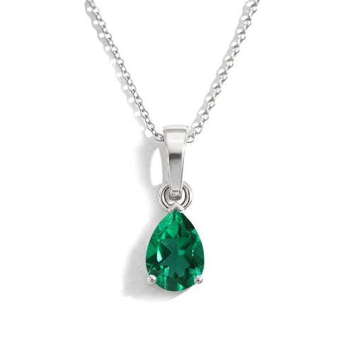 Emerald Pear Solitaire Teardrop Pendant Necklace in 925 Sterling Silver 9x7 MM 1.4ct
