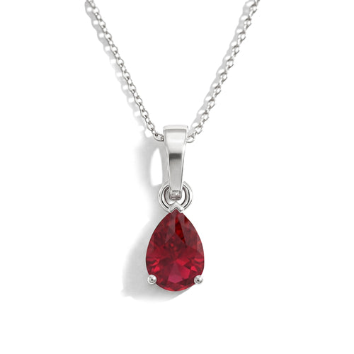 Ruby Pear Solitaire Teardrop Pendant Necklace in 925 Sterling Silver 9x7 MM 1.4ct