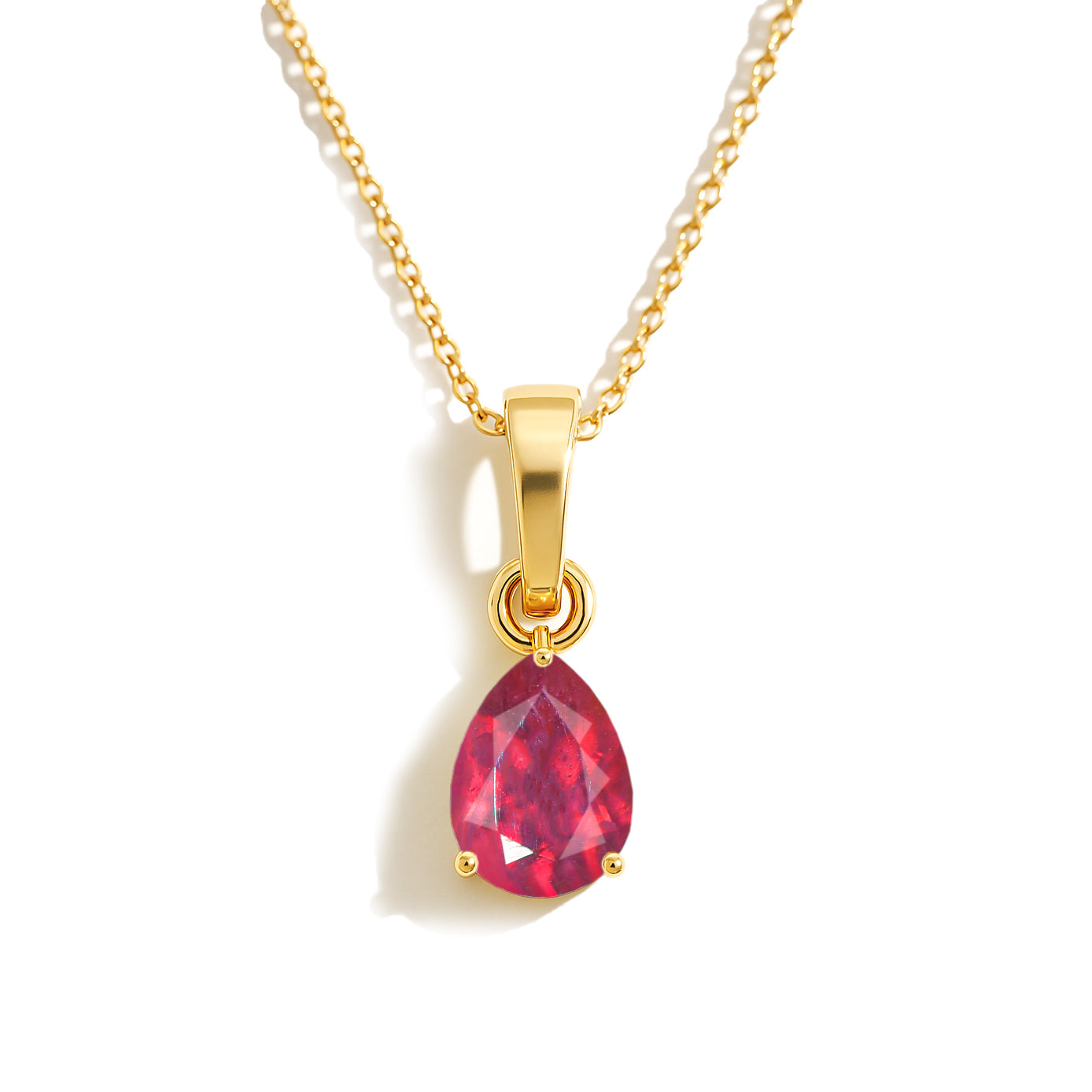 Ruby Pear Solitaire Teardrop Pendant Necklace in Yellow Gold Plated 9x7 MM 1.4ct