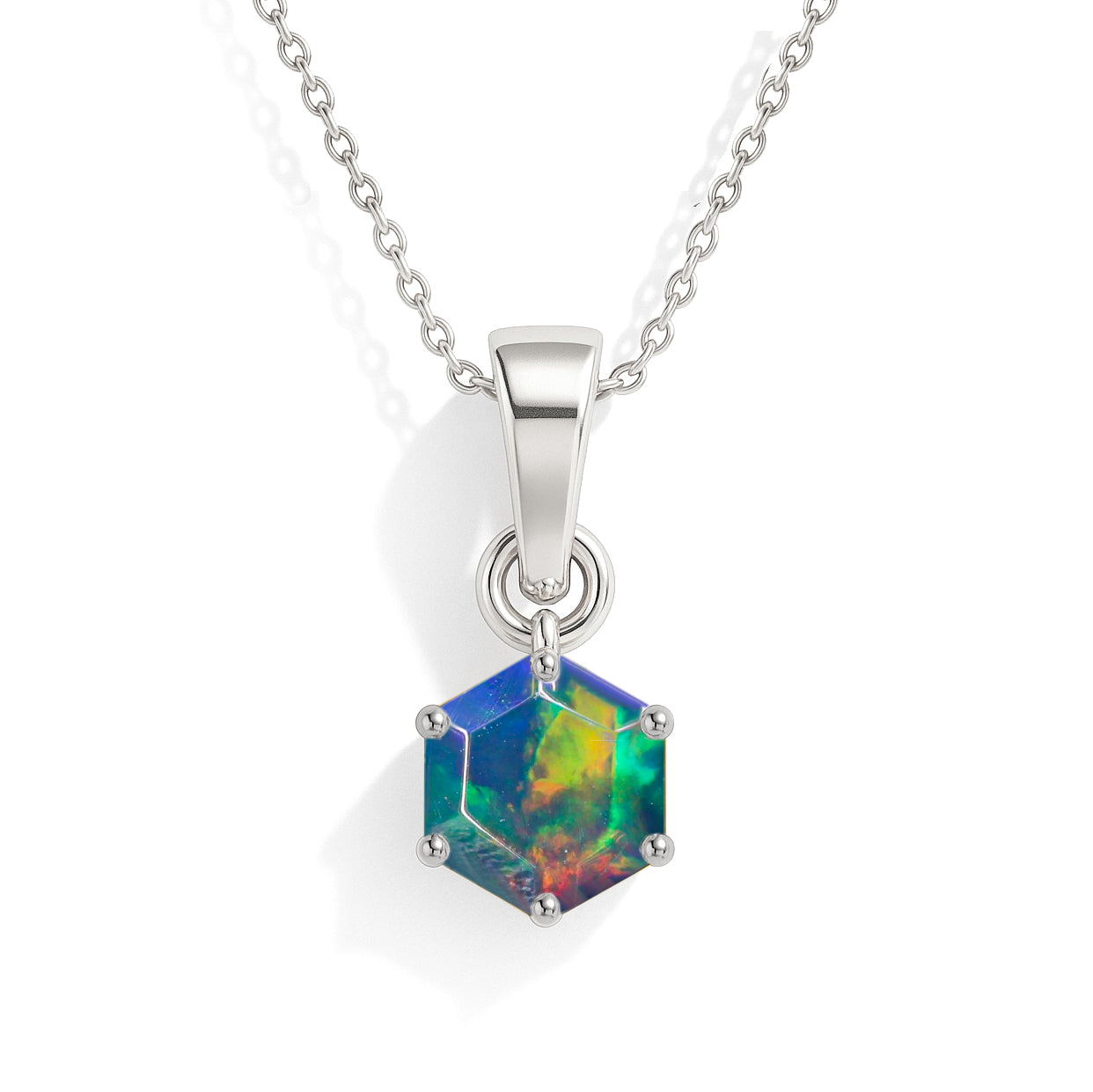 Natural Black Opal Hexagon Solitaire Pendant Necklace in 925 Sterling Silver 1.20ct