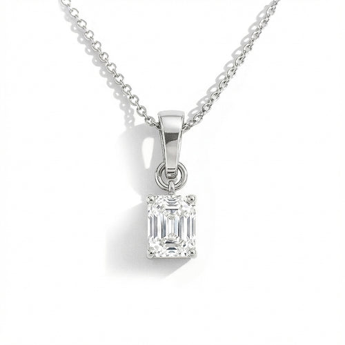 Cubic Zirconia Octagon Solitaire Pendant Necklace in 925 Sterling Silver 9x7 MM 1.4ct