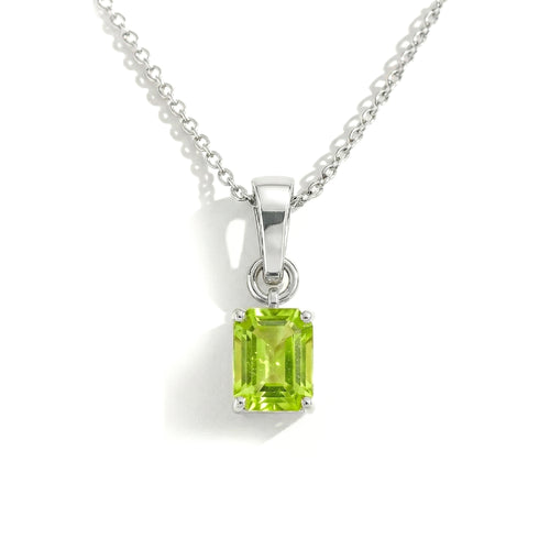 Peridot Octagon Solitaire Pendant Necklace in 925 Sterling Silver 9x7 MM 1.4ct