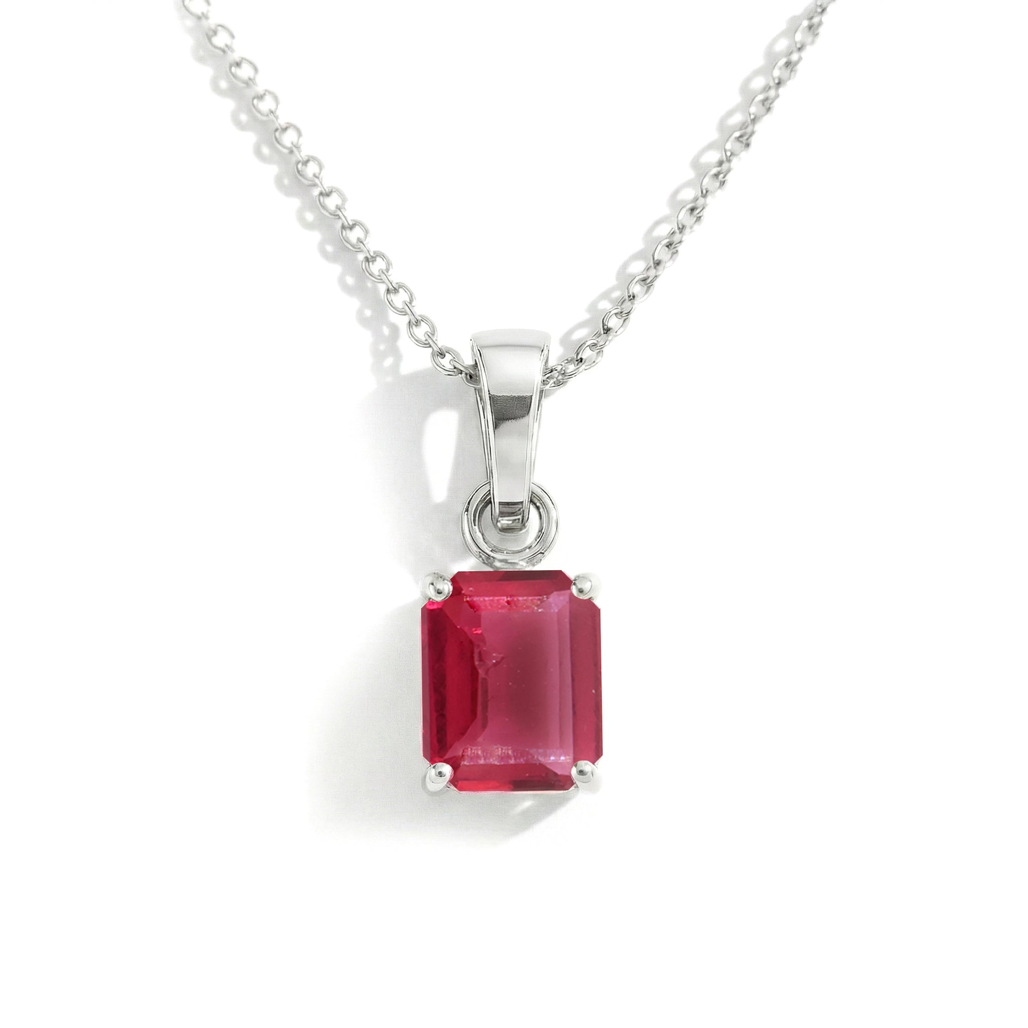 Pink Tourmaline Octagon Solitaire Pendant Necklace in 925 Sterling Silver 9x7 MM 1.4ct