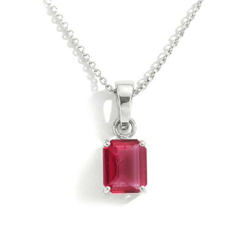Pink Tourmaline Octagon Solitaire Pendant Necklace in 925 Sterling Silver 9x7 MM 1.4ct