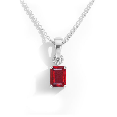 Ruby Octagon Solitaire Pendant Necklace in 925 Sterling Silver 9x7 MM 1.4ct