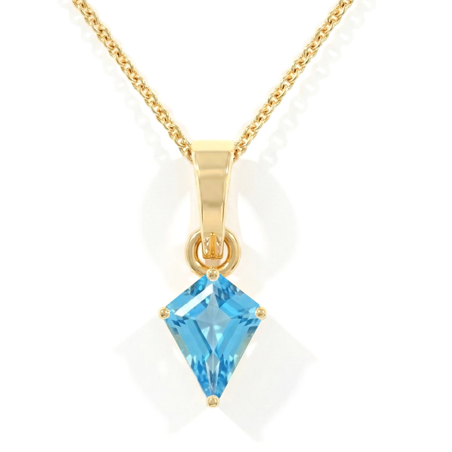 Blue Topaz Kite Solitaire Pendant Necklace in Yellow Gold Plated 1.4ct