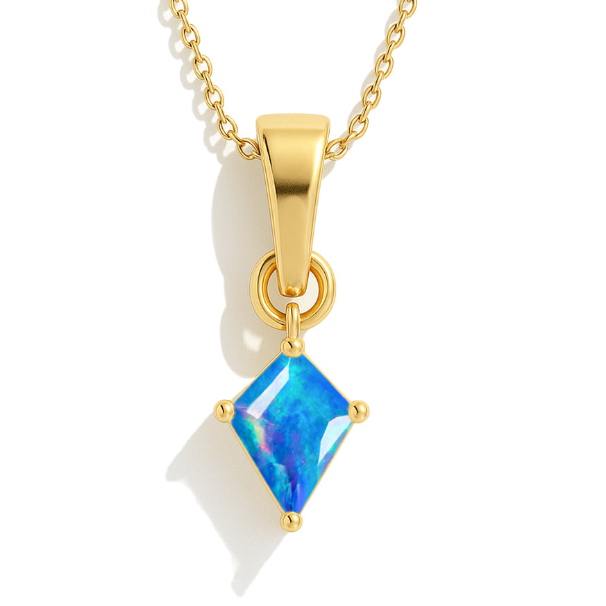 Blue Opal Kite Solitaire Pendant Necklace in 925 Sterling Silver 7x9mm Stone 1.20ct