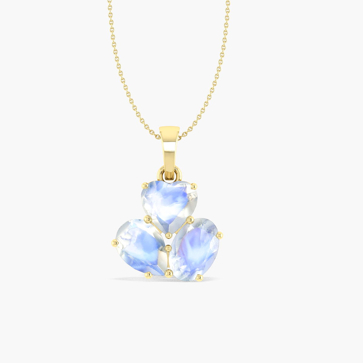 Moonstone 3 Stone Heart Pendant Necklace in 925 Sterling Silver 1.65ct