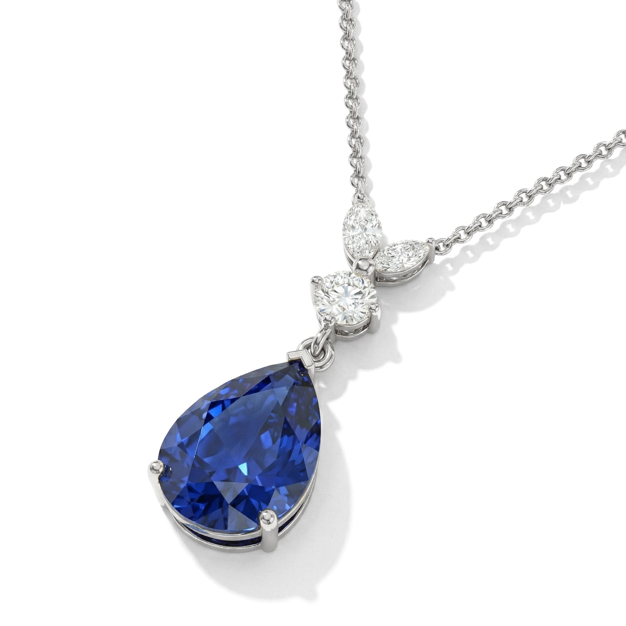 Blue Sapphire Pear Teardrop Pendant Necklace in 925 Sterling Silver 1.7ct