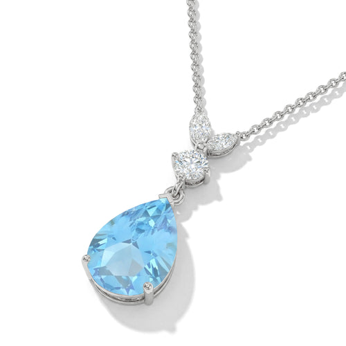Blue Topaz Pear Teardrop Pendant Necklace in 925 Sterling Silver 1.7ct