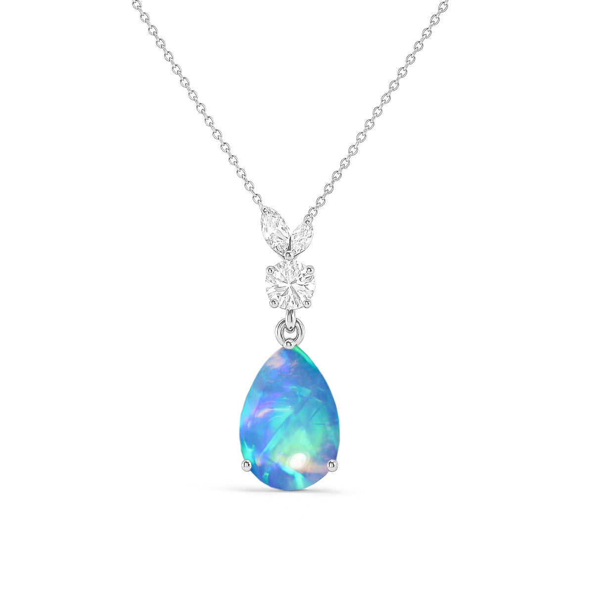 Blue Opal 10x7mm Pear Teardrop Necklace in 925 Silver Smooth Gem