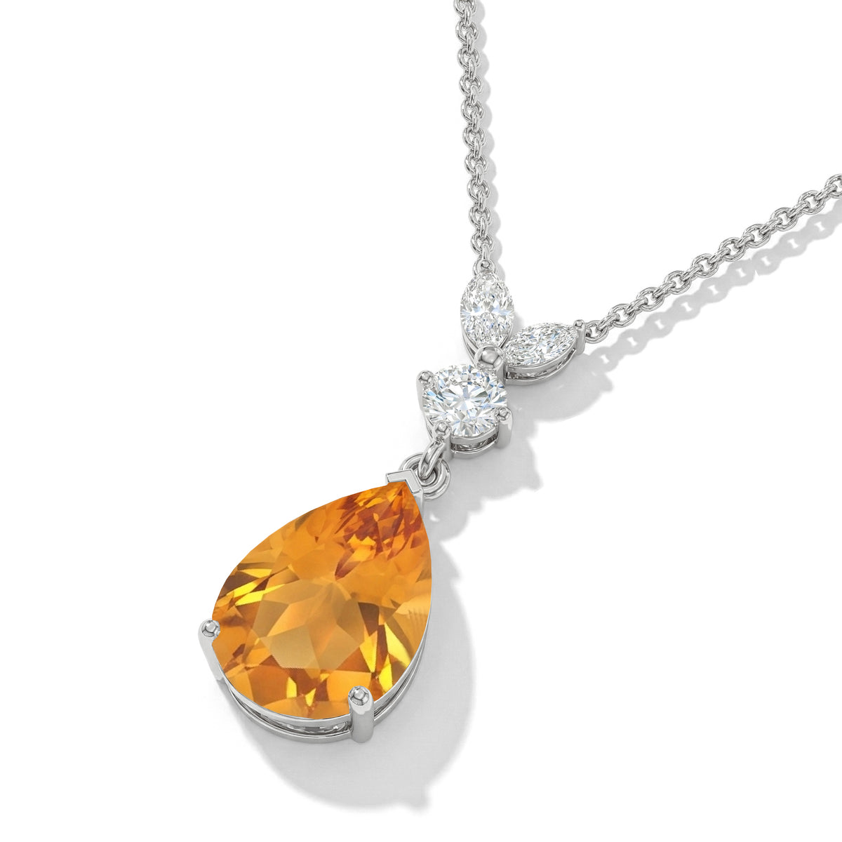 Citrine Pear Teardrop Pendant Necklace in 925 Sterling Silver 1.7ct