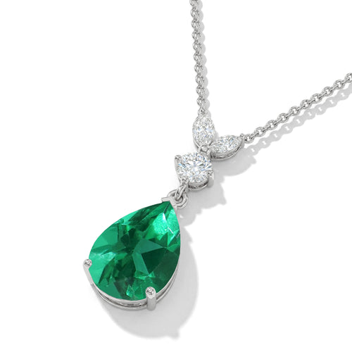 Emerald Pear Teardrop Pendant Necklace in 925 Sterling Silver 1.7ct